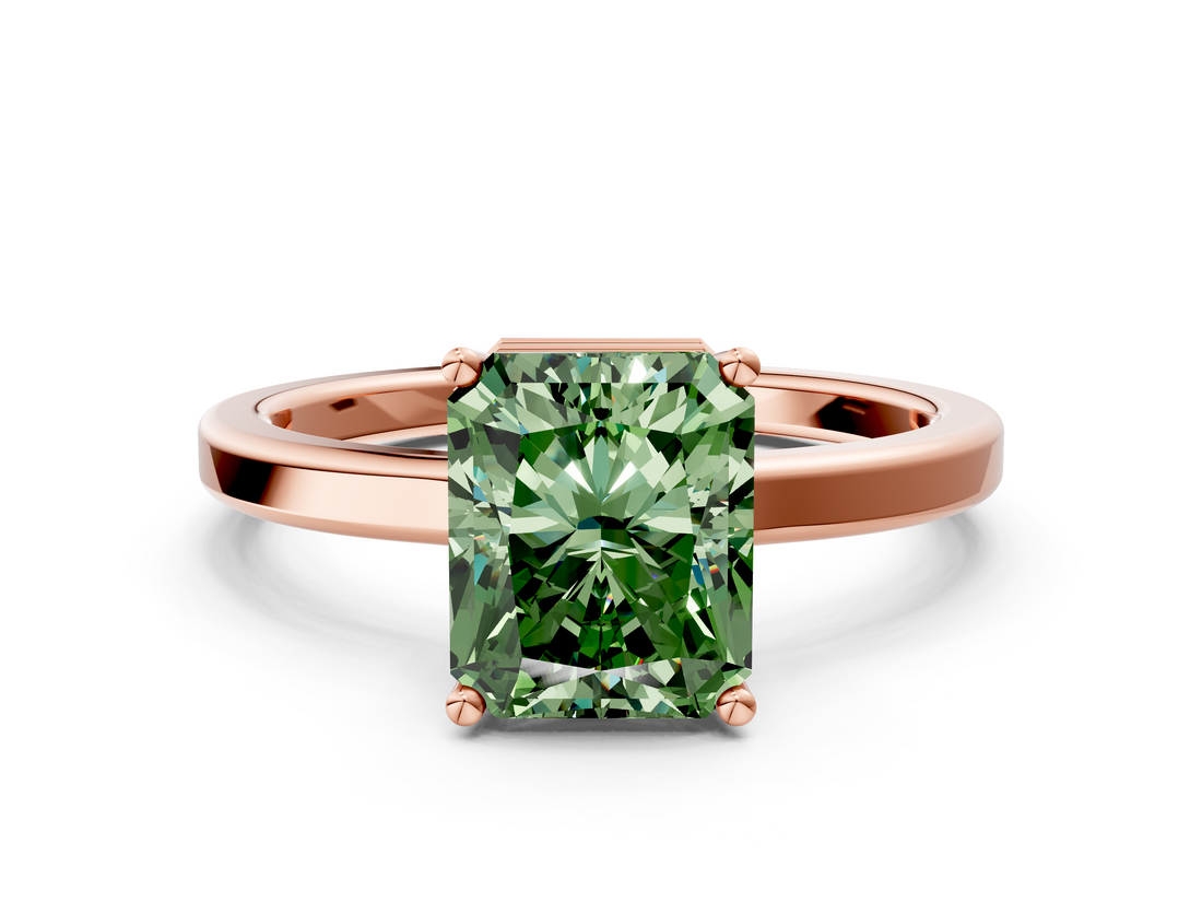 Rose gold Fancy Green Radiant  Cut Solitaire Engagement Ring with Four-Prong Setting on a Classic Band_18