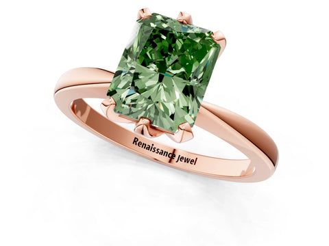 Rose gold Fancy Green Radiant Cut Solitaire Engagement Ring with Six-Prong Setting and Tapered Band_1