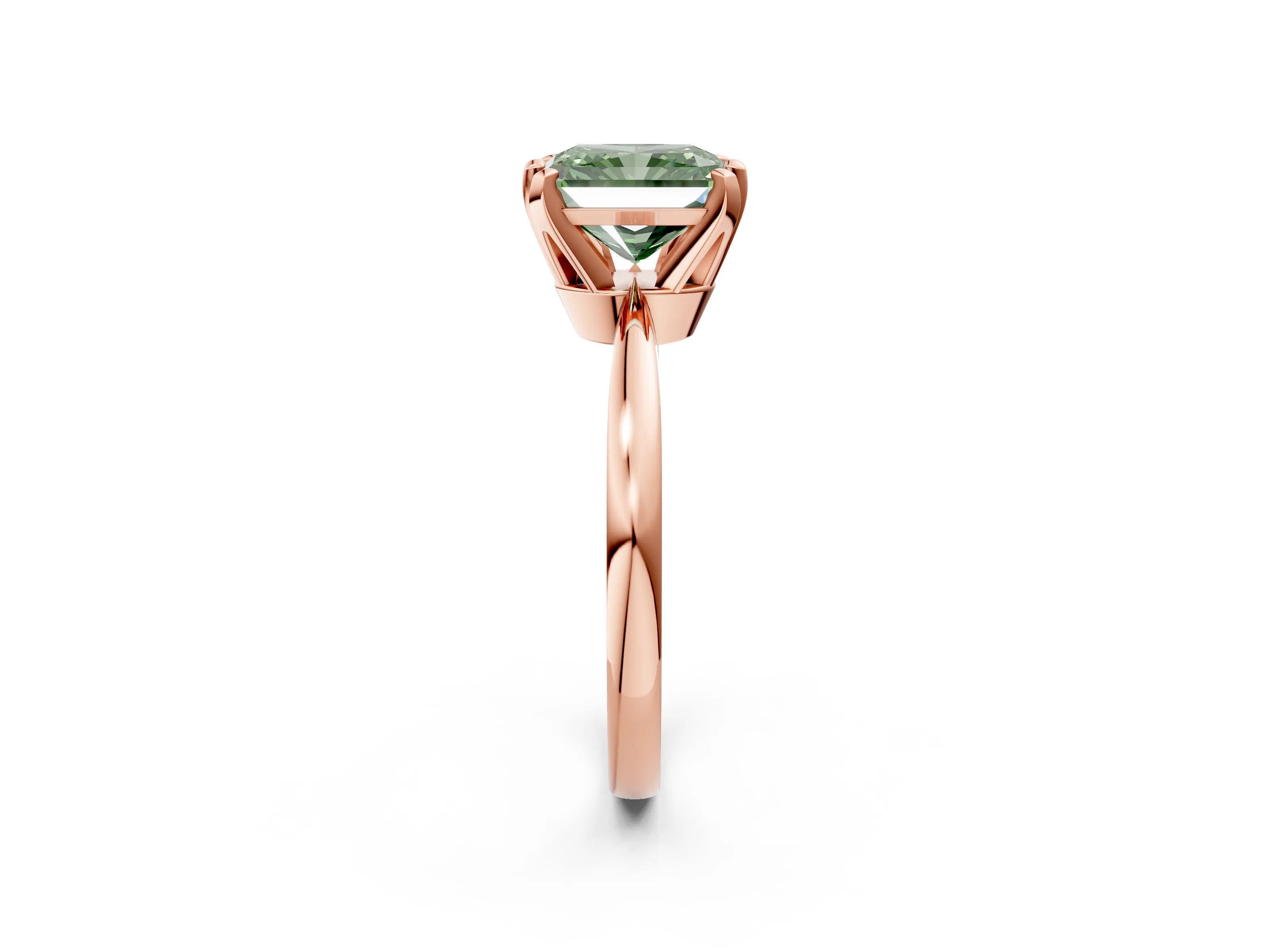 Rose gold Fancy Green Radiant Cut Solitaire Engagement Ring with Six-Prong Setting and Tapered Band_2