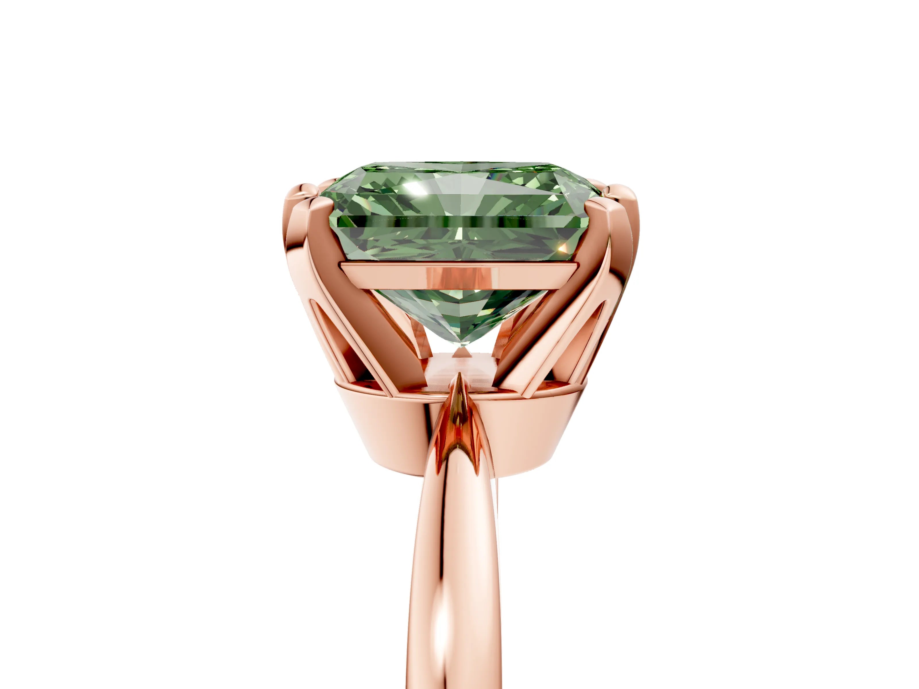 Rose gold Fancy Green Radiant Cut Solitaire Engagement Ring with Six-Prong Setting and Tapered Band_5