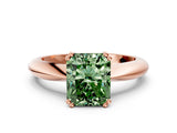 Rose gold Fancy Green Radiant  Cut Solitaire Engagement Ring with Tapered Band and Four-Prong Setting 1