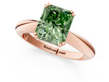 Rose gold Fancy Green Radiant  Cut Solitaire Engagement Ring with Tapered Band and Four-Prong Setting 2