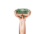 Rose gold Fancy Green Radiant  Cut Solitaire Engagement Ring with Tapered Band and Four-Prong Setting