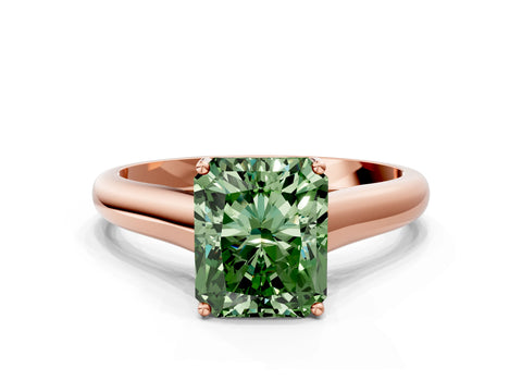 Rose gold Fancy Green Radiant Cut Solitaire Engagement Ring with Tapered Band and Four-Prong Setting_3