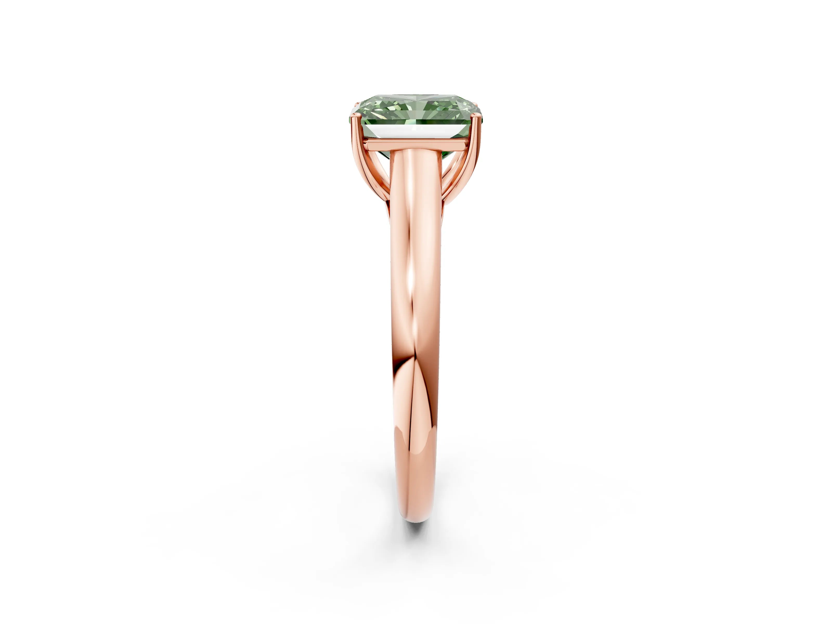 Rose gold Fancy Green Radiant Cut Solitaire Engagement Ring with Tapered Band and Four-Prong Setting_5