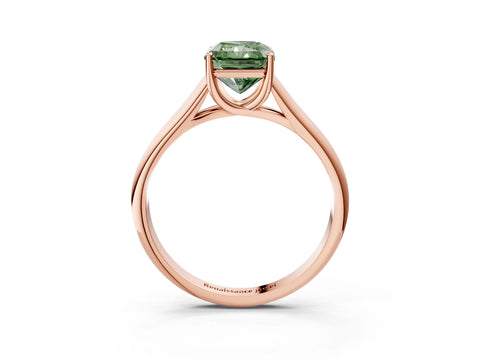 Rose gold Fancy Green Radiant Cut Solitaire Engagement Ring with Tapered Band and Four-Prong Setting_6