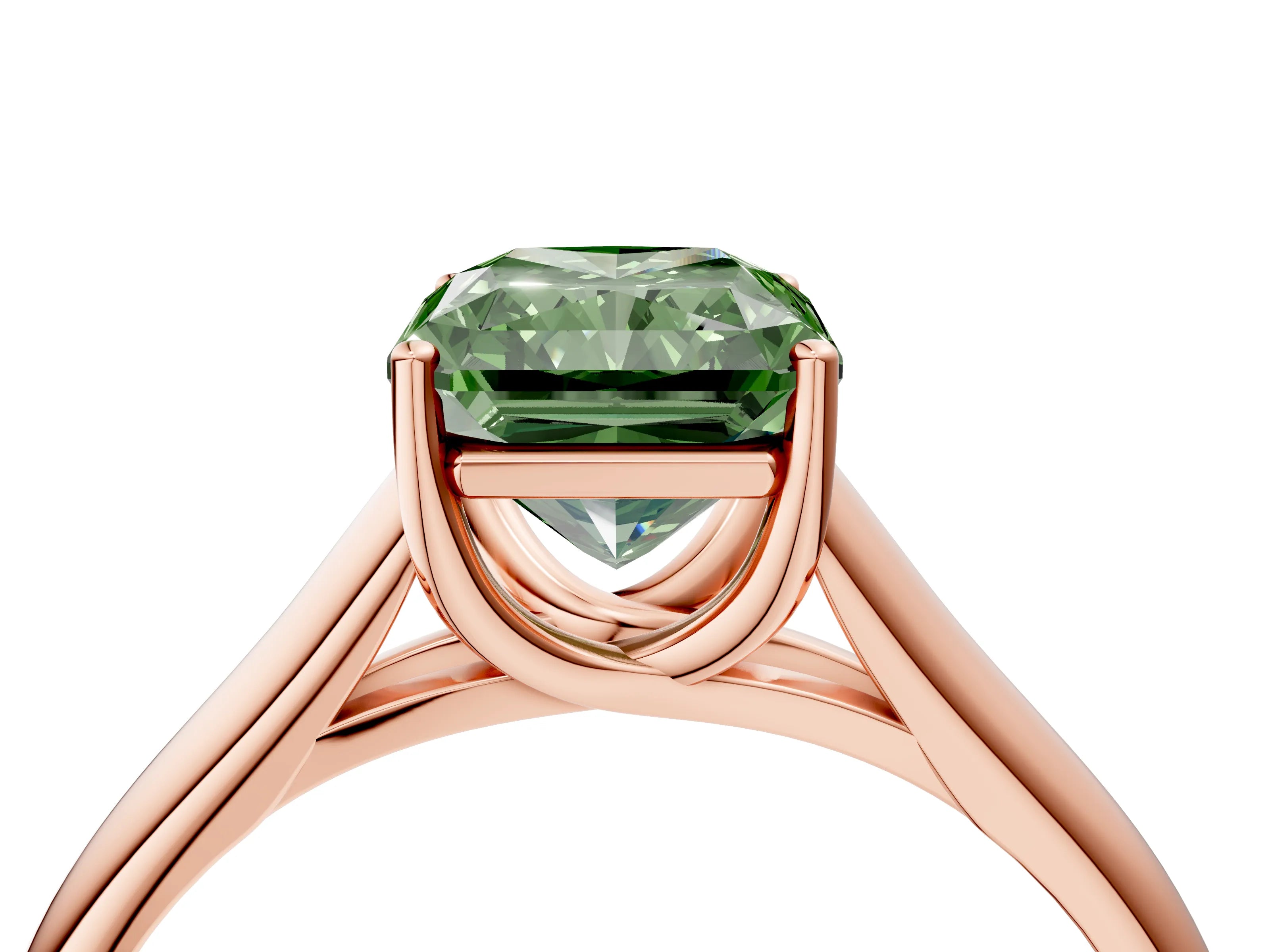 Rose gold Fancy Green Radiant Cut Solitaire Engagement Ring with Tapered Band and Four-Prong Setting_7
