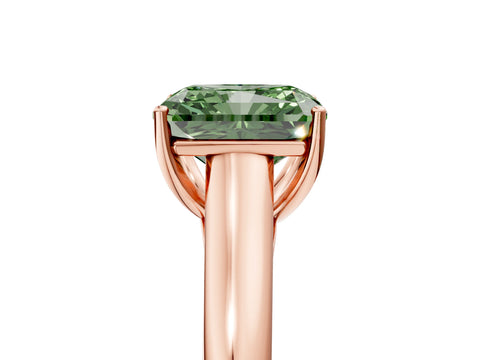 Rose gold Fancy Green Radiant Cut Solitaire Engagement Ring with Tapered Band and Four-Prong Setting_8