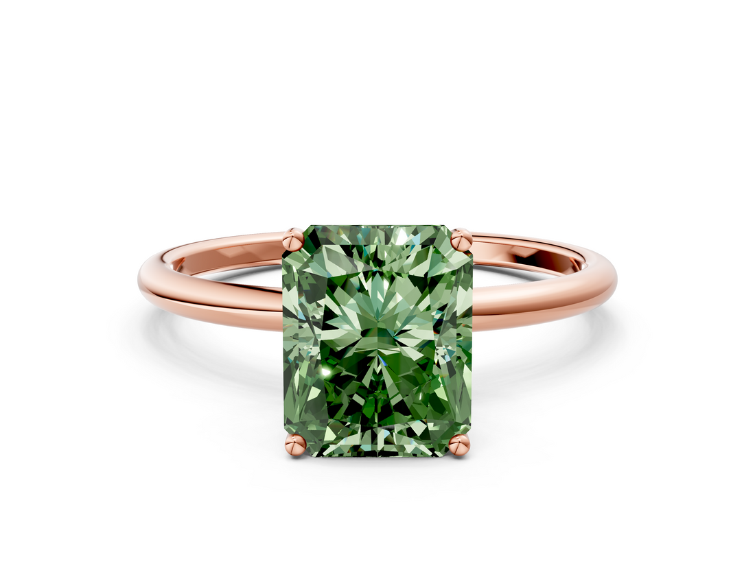 Rose gold Fancy Green Radiant  Cut Solitaire Engagement Ring with Thin Band and Four-Prong Setting_3