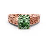 Rose gold Fancy Green Radiant  Cut Solitaire Engraved Band with Four-Prong Setting_112