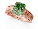 Rose gold Fancy Green Radiant  Cut Solitaire Engraved Band with Four-Prong Setting_113