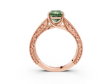 Rose gold Fancy Green Radiant  Cut Solitaire Engraved Band with Four-Prong Setting_115