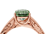 Rose gold Fancy Green Radiant  Cut Solitaire Engraved Band with Four-Prong Setting_116