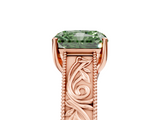 Rose gold Fancy Green Radiant  Cut Solitaire Engraved Band with Four-Prong Setting_117