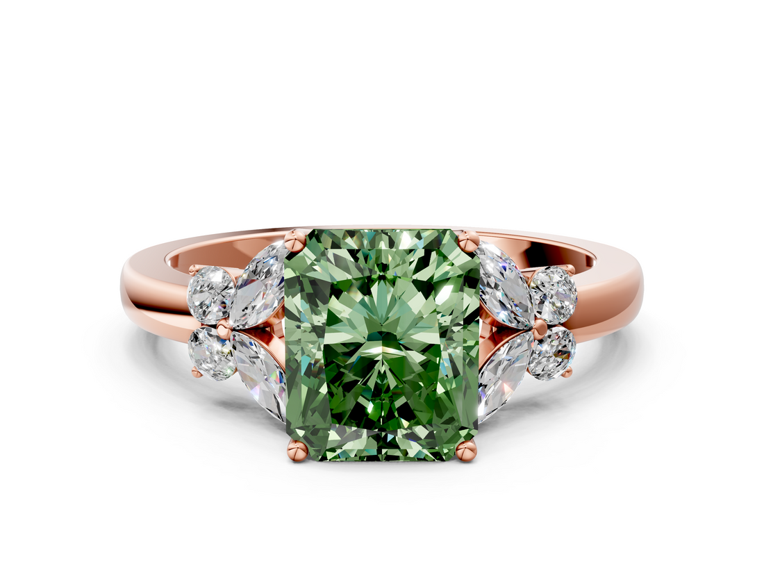 Rose gold Fancy Green Radiant  Cut Solitaire Floral Diamond Ring with Four-Prong Setting_37