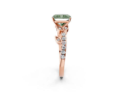 Rose gold Fancy Green Radiant Cut Solitaire Leaf-Inspired Diamond Ring with Pavé Band and Four-Prong Setting_2
