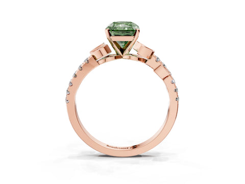 Rose gold Fancy Green Radiant Cut Solitaire Leaf-Inspired Diamond Ring with Pavé Band and Four-Prong Setting_3