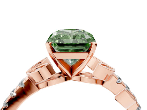 Rose gold Fancy Green Radiant Cut Solitaire Leaf-Inspired Diamond Ring with Pavé Band and Four-Prong Setting_4
