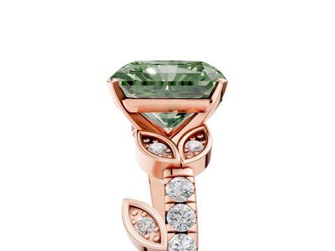 Rose gold Fancy Green Radiant Cut Solitaire Leaf-Inspired Diamond Ring with Pavé Band and Four-Prong Setting_5