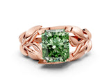 Rose gold Fancy Green Radiant Cut Solitaire Leaf-Inspired Engagement Ring with Prong Setting_12
