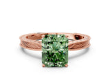 Rose gold Fancy Green Radiant Cut Solitaire Milgrain Engraved Band with Four-Prong Setting