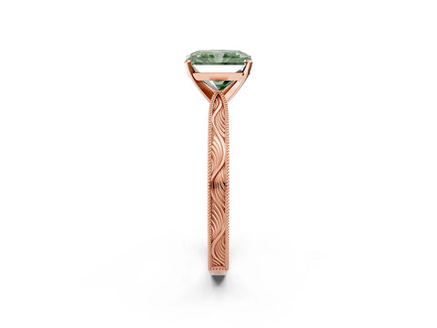 Rose gold Fancy Green Radiant Cut Solitaire Milgrain Engraved Band with Four-Prong Setting_2