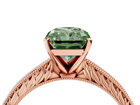 Rose gold Fancy Green Radiant Cut Solitaire Milgrain Engraved Band with Four-Prong Setting_4