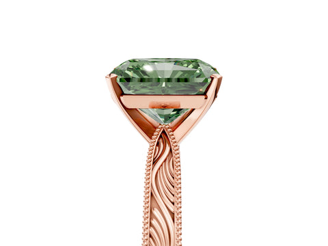 Rose gold Fancy Green Radiant Cut Solitaire Milgrain Engraved Band with Four-Prong Setting_5