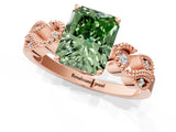 Rose gold Fancy Green Radiant Cut Solitaire Milgrain Leaf Band with Prong Setting_1