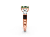 Rose gold Fancy Green Radiant Cut Solitaire Princess Side Stone Engraved Band Prong Setting Ring_2