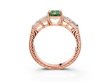 Rose gold Fancy Green Radiant Cut Solitaire Princess Side Stone Engraved Band Prong Setting Ring_3