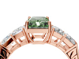 Rose gold Fancy Green Radiant Cut Solitaire Princess Side Stone Engraved Band Prong Setting Ring_4