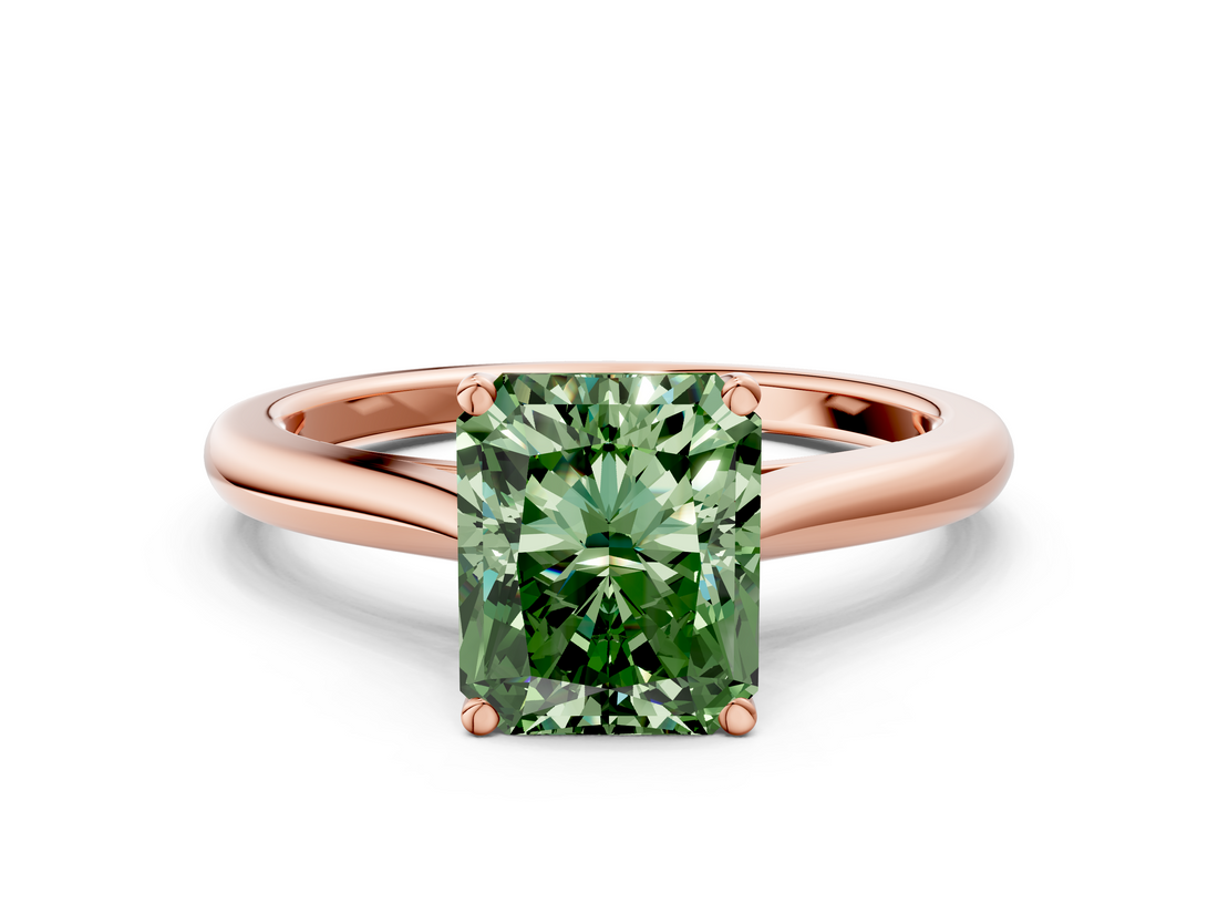 Rose gold Fancy Green Radiant  Cut Solitaire Ring with Cathedral Band and Four-Prong Setting_52