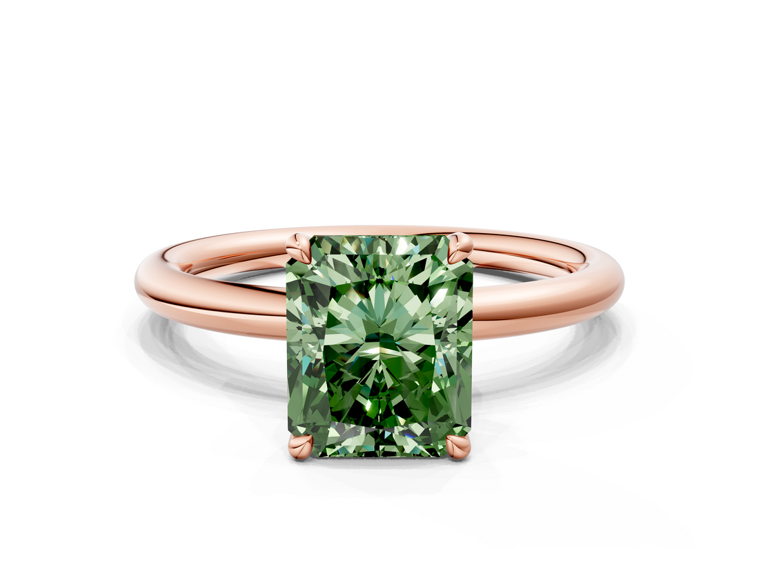 Rose gold Fancy Green Radiant  Cut Solitaire Ring with Thin Band and Four-Prong Setting_16
