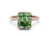 Rose gold Fancy Green Radiant Cut Solitaire Split Shank Pave Diamond Engagement Ring with Four-Prong Setting