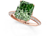 Rose gold Fancy Green Radiant Cut Solitaire Split Shank Pave Diamond Engagement Ring with Four-Prong Setting_1