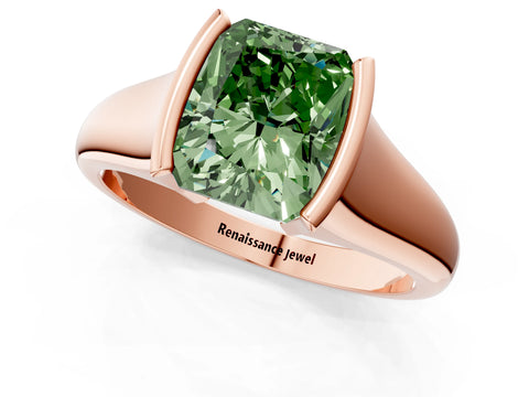Rose gold Fancy Green Radiant Cut Solitaire Tension Set Diamond Ring with Split Shank Band_1