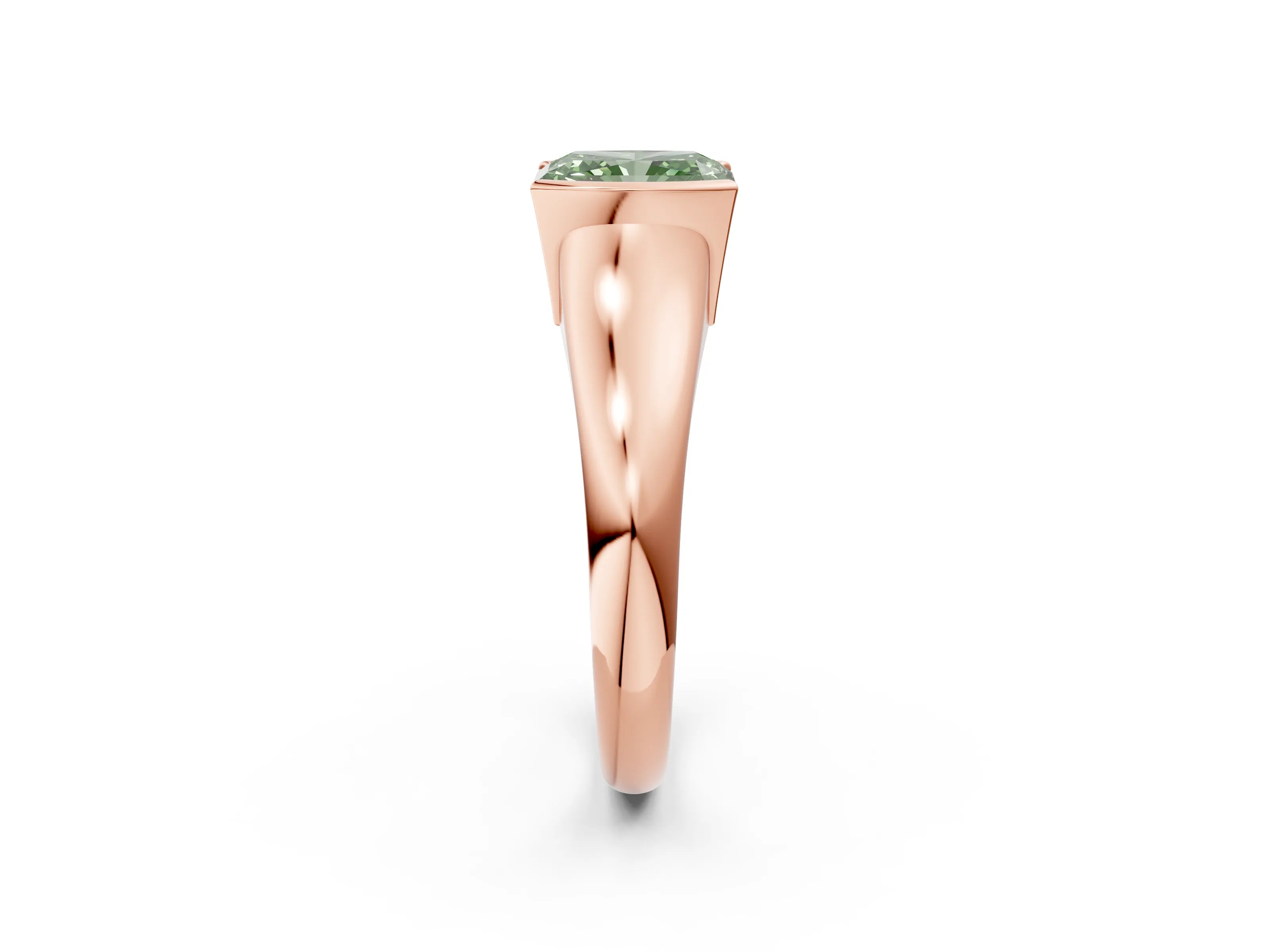 Rose gold Fancy Green Radiant Cut Solitaire Tension Set Diamond Ring with Split Shank Band_2