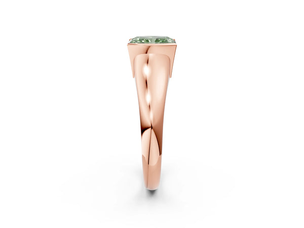 Rose gold Fancy Green Radiant Cut Solitaire Tension Set Diamond Ring with Split Shank Band