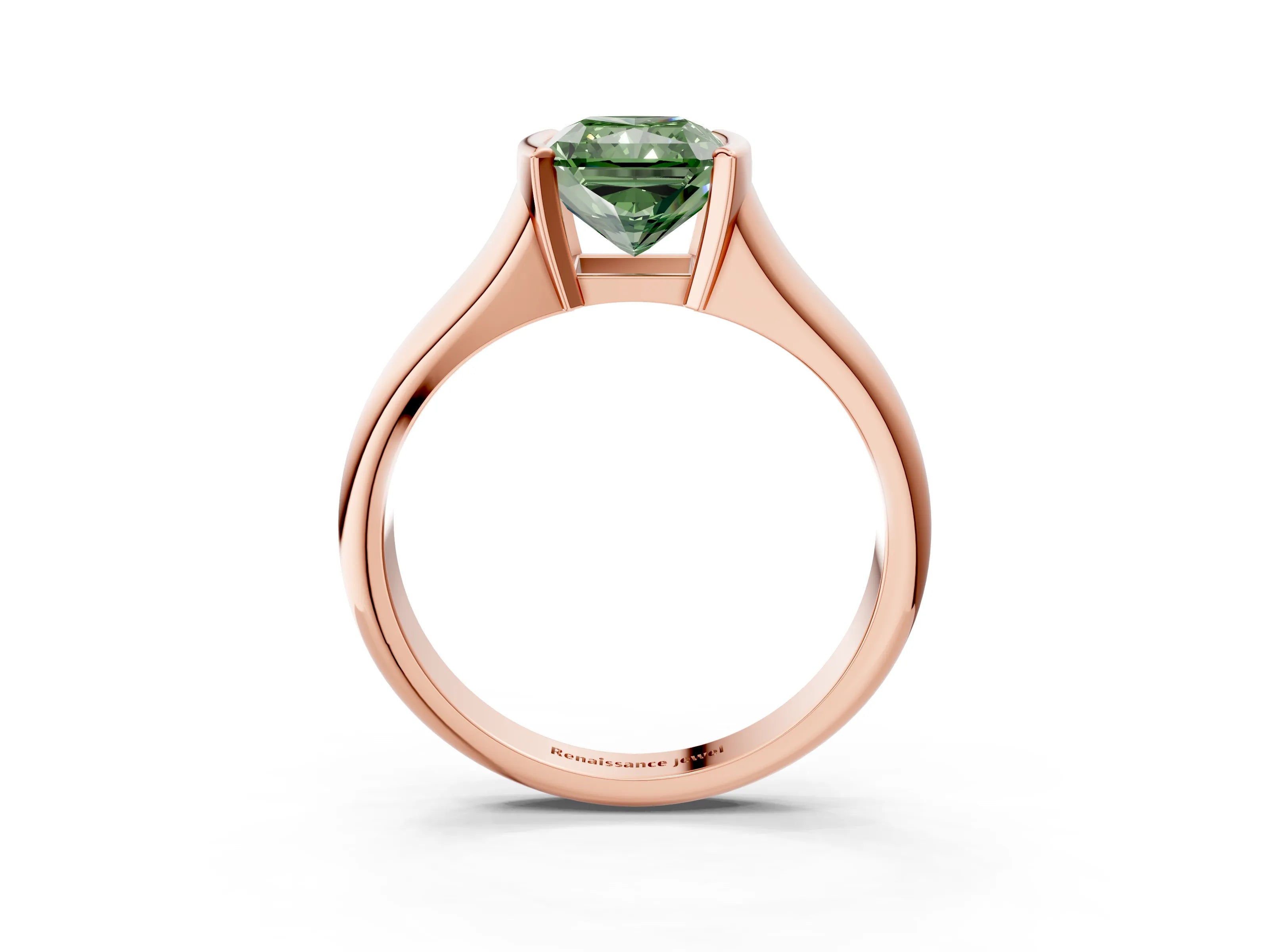 Rose gold Fancy Green Radiant Cut Solitaire Tension Set Diamond Ring with Split Shank Band_3