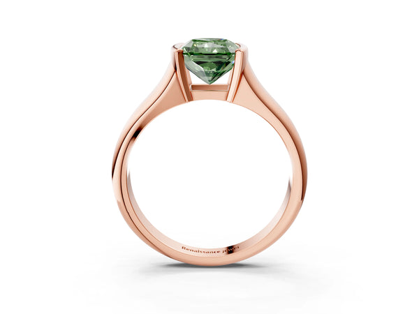 Rose gold Fancy Green Radiant Cut Solitaire Tension Set Diamond Ring with Split Shank Band