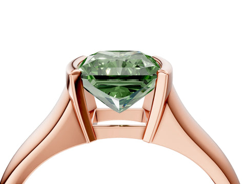 Rose gold Fancy Green Radiant Cut Solitaire Tension Set Diamond Ring with Split Shank Band_4