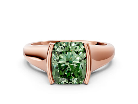 Rose gold Fancy Green Radiant Cut Solitaire Tension Set Diamond Ring with Split Shank Band
