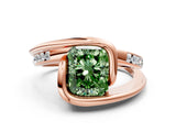 Rose gold Fancy Green Radiant Cut Solitaire Tension-Set Diamond Split Shank Ring