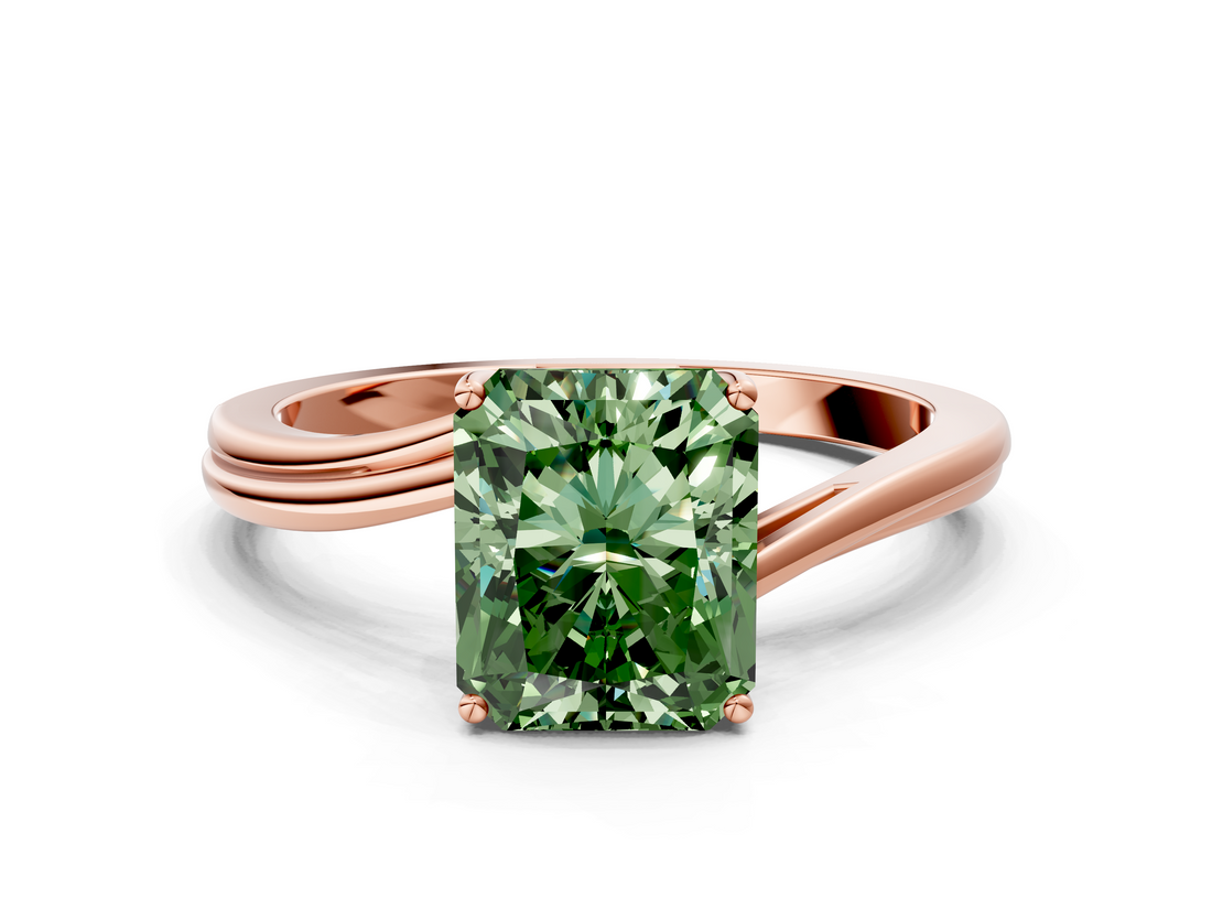 Rose gold Fancy Green Radiant  Cut Solitaire Twist Band Ring with Four-Prong Setting_20