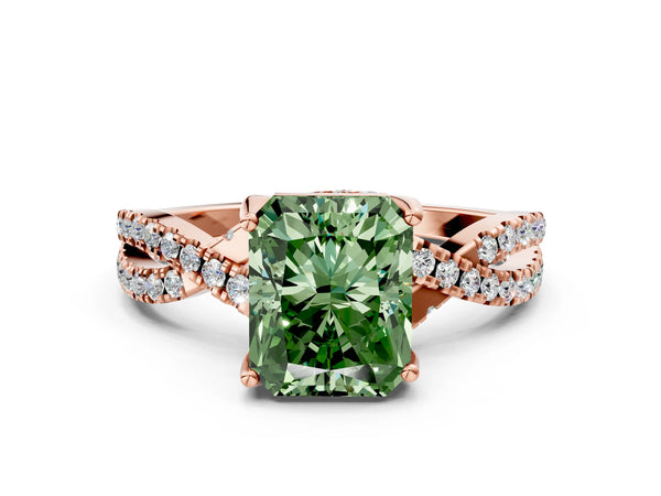 Rose Gold Radiant Cut Twisted Split Shank Engagement Ring Setting for Fancy Green Center