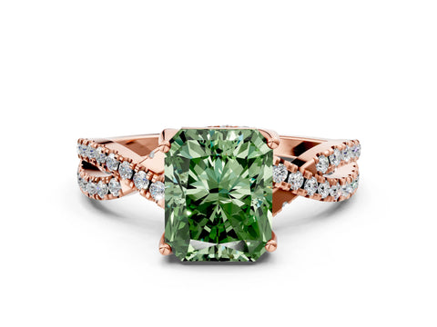 Rose gold Fancy Green Radiant Cut Solitaire Twist Pave Diamond Engagement Ring with Prong Setting_24