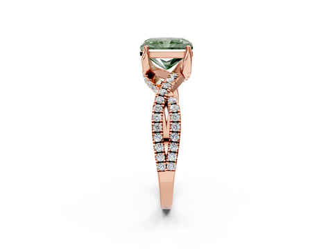 Rose gold Fancy Green Radiant Cut Solitaire Twist Pave Diamond Engagement Ring with Prong Setting_26