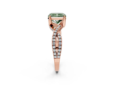 Rose gold Fancy Green Radiant Cut Solitaire Twist Pave Diamond Engagement Ring with Prong Setting_2