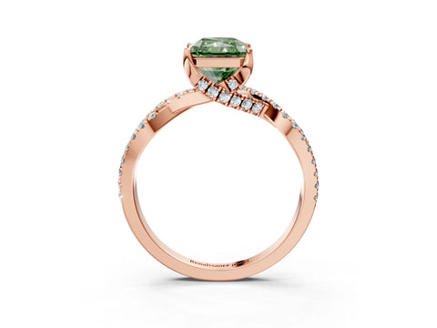 Rose gold Fancy Green Radiant Cut Solitaire Twist Pave Diamond Engagement Ring with Prong Setting_3